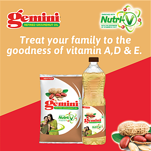 Gemini Refined Groundnut Oil, 1 L Pouch 