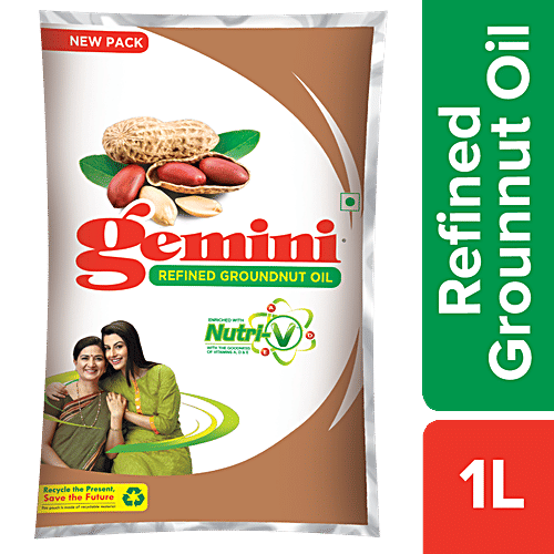 Gemini Refined Groundnut Oil, 1 L Pouch 