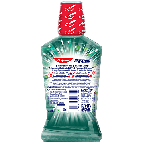 Colgate Plax Mouthwash - Freshmint, 500 ml  Removes 99% Germs, No Alcohol