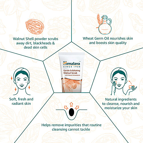 Himalaya Gentle Exfoliating Face Scrub - Walnut & Apple, Removes Dead Skin Cells, No Harmful Chemicals, 100% Herbal Actives, 100 g  No Harmful Chemicals, 100% Herbal Actives