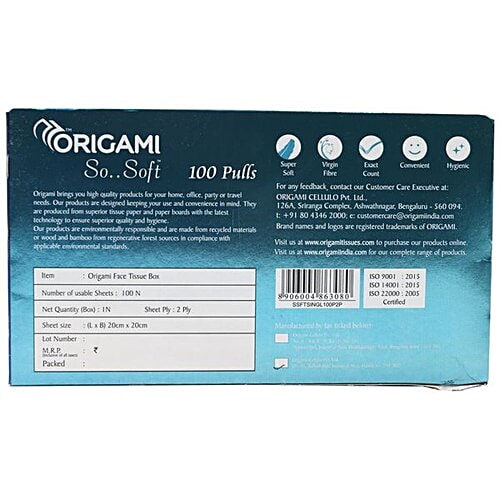 Origami So Soft 2 Ply Face Tissue Box, 100 pulls  