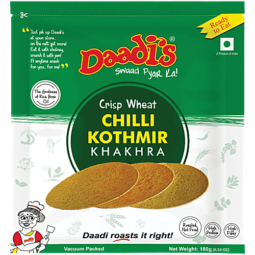 Daadi's Chilly Kothmir Khakhra, 180 g Pouch No Preservatives, Zero Cholesterol