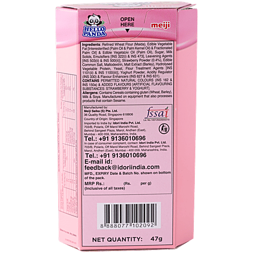 Meiji  Hello Panda Biscuits - Creamy Strawberry, 50 g Carton Trans Fat Free