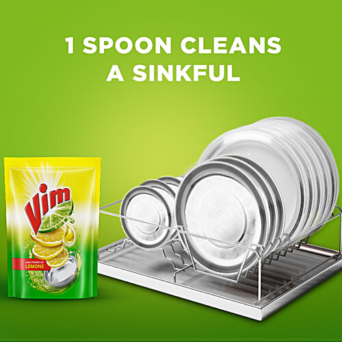 Vim Dishwash Liquid Gel - Lemon, 900 ml Refill Pouch 