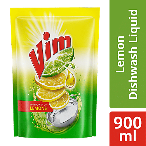 Vim Dishwash Liquid Gel - Lemon, 900 ml Refill Pouch 