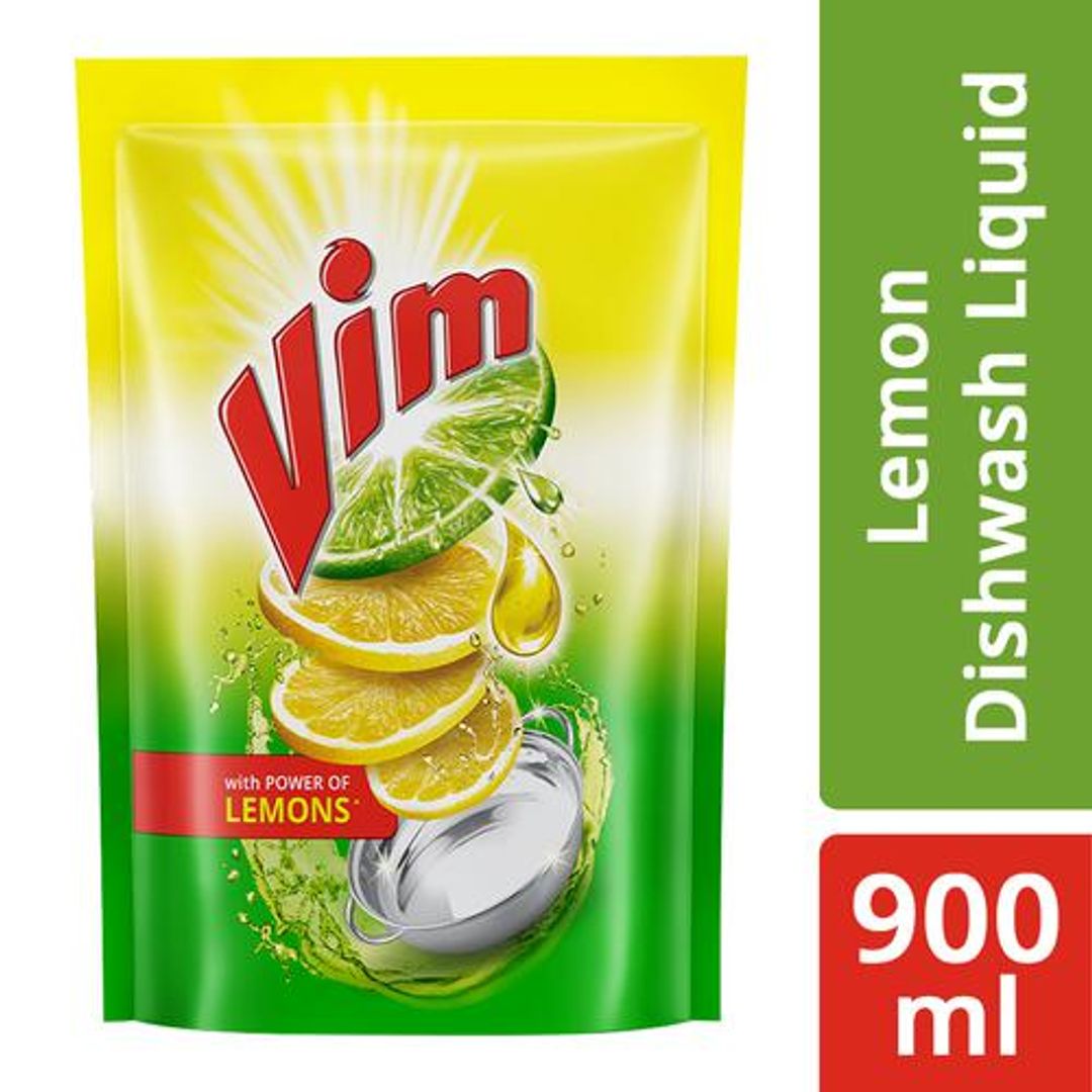 Vim Dishwash Liquid Gel - Lemon, 900 ml Refill Pouch
