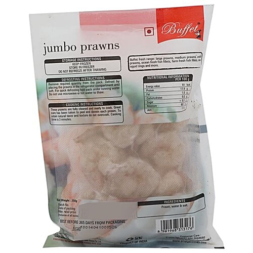 Buffet  Ready to Cook - Jumbo Prawns (Peeled & Deveined), 250 g Pouch 