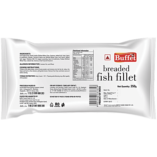 Buffet  Fish Fillets - Breaded, 350 g Pouch No Artificial Colours & Flavourings or Preservatives
