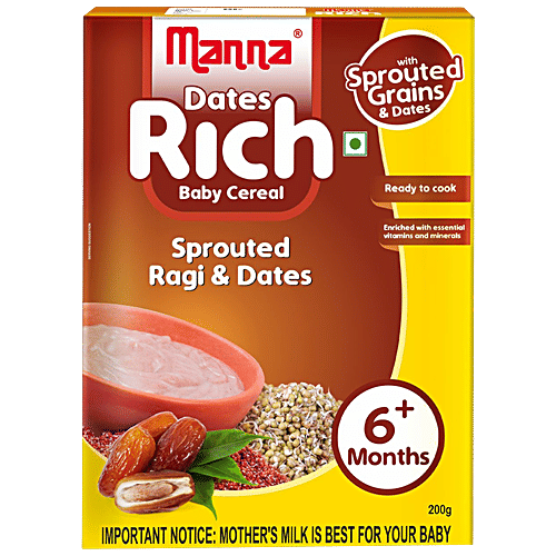 Manna Manna Baby Cereal 200g, Sprouted Ragi & Dates, 6+ Months, Baby Food,Infant Food, 200 g Carton 