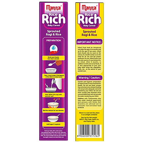 Manna Manna Baby Cereal 200g, Sprouted Ragi & Rice, 6+ Months, Baby Food,Infant Food, 200 g Carton 