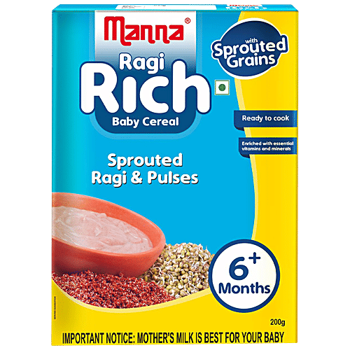 Manna Manna Baby Cereal 200g, Sprouted Ragi & Pulses, 6+ Months, Baby Food, Infant Food, 200 g Carton