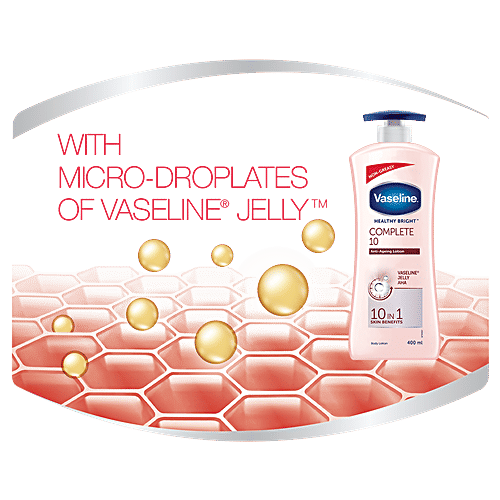 Vaseline Healthy Bright Complete 10 Anti-Ageing Body Lotion - 10 In 1 Skin Benefits + Vaseline Jelly, AHA, Non-Greasy, 400 ml  Non-Greasy