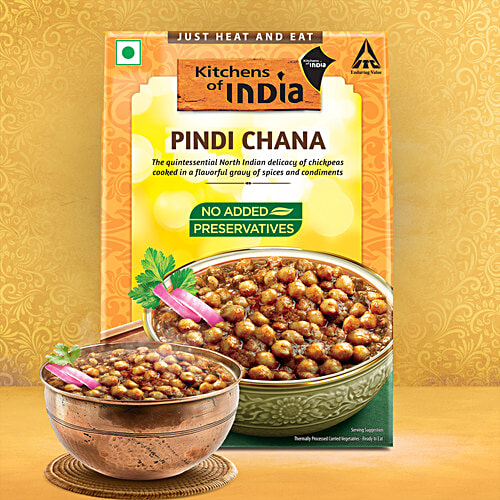 Kitchens Of India Pindi Chana - Just Heat & Eat, 285 g Ready to Eat Indian Food, No Added Preservatives, Microwavable