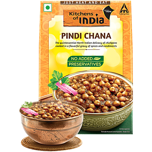 Kitchens Of India Pindi Chana - Just Heat & Eat, 285 g Ready to Eat Indian Food, No Added Preservatives, Microwavable