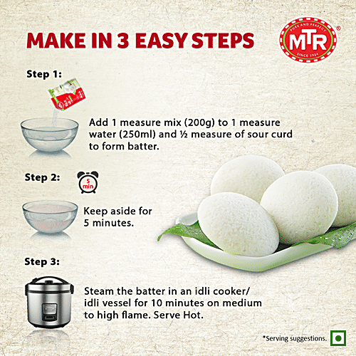 MTR Original Rice Idli Ready Mix, 200 g Pouch Goodness of Grains, No Added Preservatives