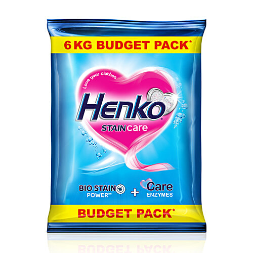 Henko Stain Care Detergent Powder, 6 kg Pouch Oxygen Power + Care Enzymes