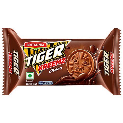 Britannia Tiger Kreemz Choco Flavoured Sandwich Biscuits, 33.4 g Zero Trans Fat