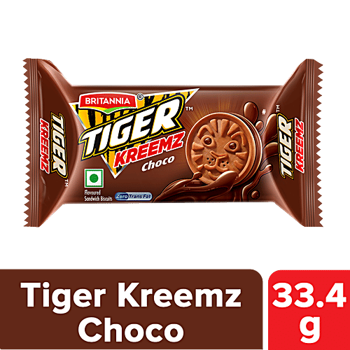 Britannia Tiger Kreemz Choco Flavoured Sandwich Biscuits, 33.4 g Zero Trans Fat