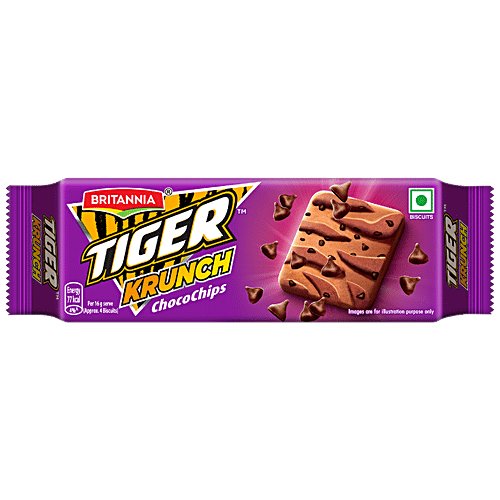 Britannia Tiger Krunch Chocochips Biscuits, 63 g  Zero Cholesterol & Zero Trans Fatty Acids