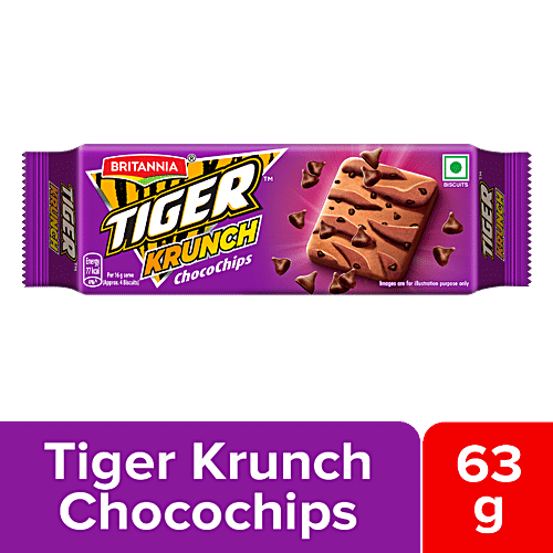 Britannia Tiger Krunch Chocochips Biscuits, 63 g  Zero Cholesterol & Zero Trans Fatty Acids