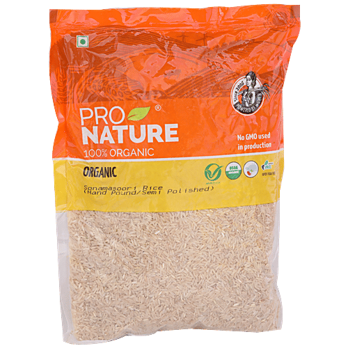 Pro Nature Organic Rice/Chawal - Sonamasoori, Semi Polished, 1 kg Pouch 
