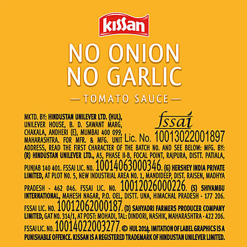 Kissan No Onion & Garlic Tomato Sauce, 415 g No Trans Fat