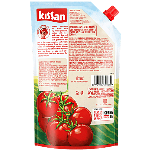 Kissan No Onion & Garlic Tomato Sauce, 415 g No Trans Fat