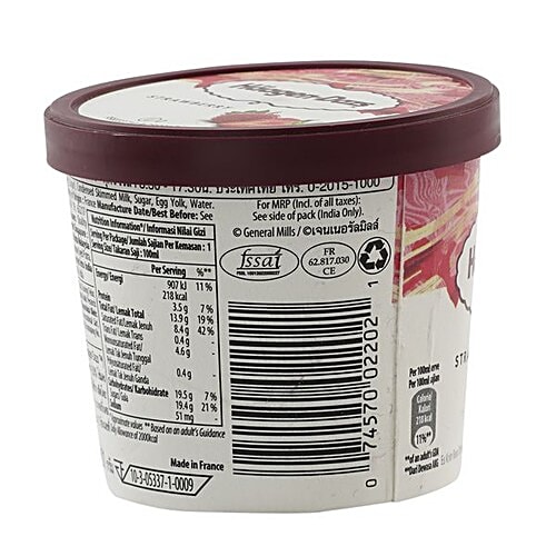 Haagen-Dazs Ice Cream - Strawberry, 100 ml  Creamy Delight
 Real Fruit Pieces