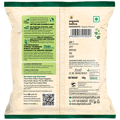 Organic Tattva Organic Seeds - Black Mustard/Sarso, 100 g Pouch Gluten Free, No Additives