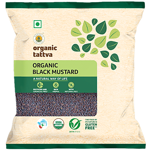 Organic Tattva Organic Seeds - Black Mustard/Sarso, 100 g Pouch Gluten Free, No Additives