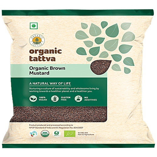Organic Tattva Organic Seeds - Brown Mustard/Avalu, 100 g Pouch 