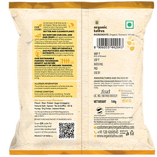 Organic Tattva Organic Powder - Turmeric, 100 g Pouch Gluten Free, No Additives