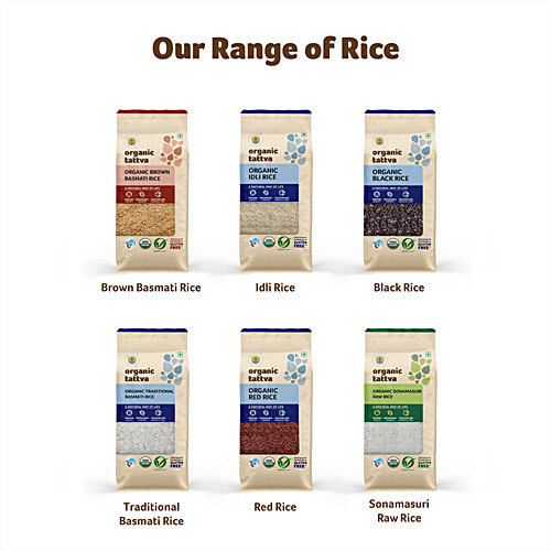 Organic Tattva Organic Sona Masuri - Brown, 1 kg Pouch Gluten Free, No Additives