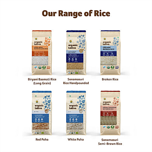 Organic Tattva Organic Sona Masuri - Brown, 1 kg Pouch Gluten Free, No Additives