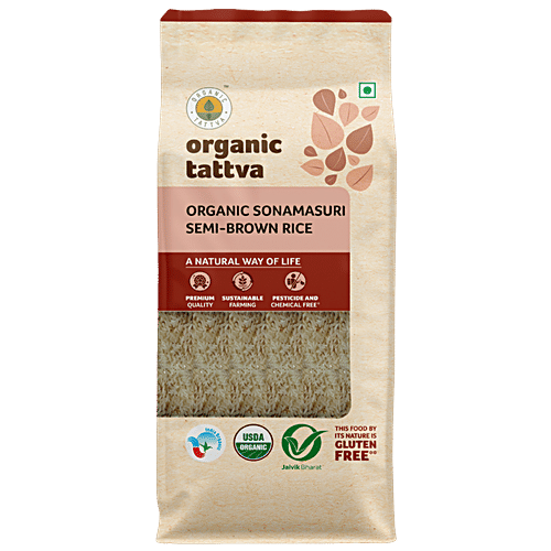 Organic Tattva Organic Sona Masuri - Brown, 1 kg Pouch Gluten Free, No Additives