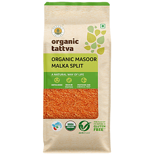 Organic Tattva Organic Masoor Dal Split, 500 g Pouch Gluten Free, No Additives