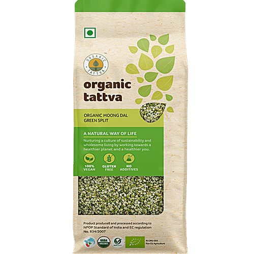 Organic Tattva Organic Moong Dal/Hesaru Bele - Green Split, 500 g Pouch 