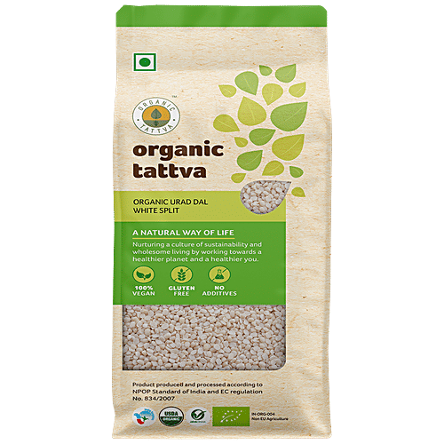 Organic Tattva Organic Urad Dal/Uddina Bele - White, 500 g Pouch 