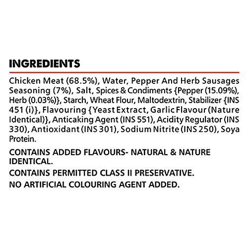 Yummiez Pepper & Herb Chicken Sausages, 250 g Pouch 