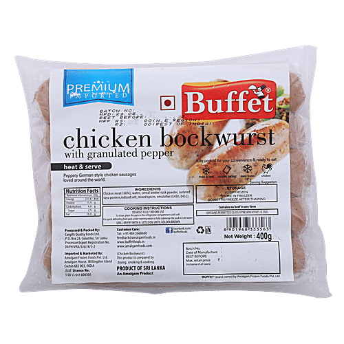 Buffet  Chicken Bockwurst with Granulated Pepper - Heat & Serve, 400 g Pouch 