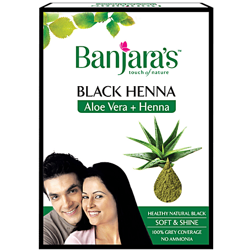 Banjara's Black Henna Hair Colour, 50 g Aloevera 100% Grey Coverage & No Ammonia