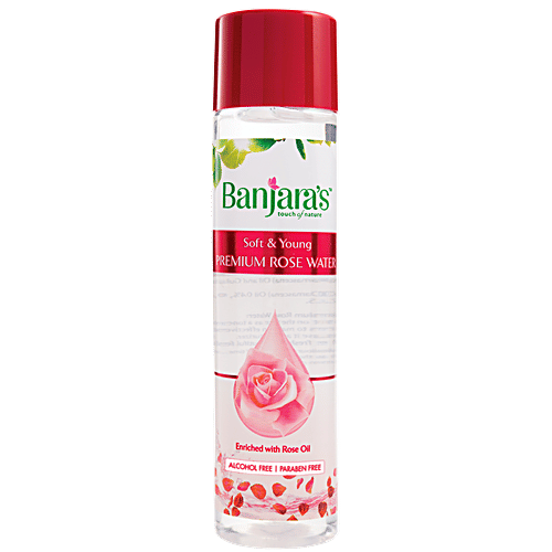Banjara's Premium Rose Water - Enriched with Rose Extract, Soft & Young,, Alcohol Free, Paraben Free, 120 ml  Alcohol Free, Paraben Free