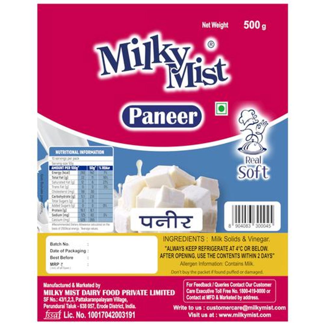 Milky Mist Paneer - Rich In Calcium, 500 g Pouch