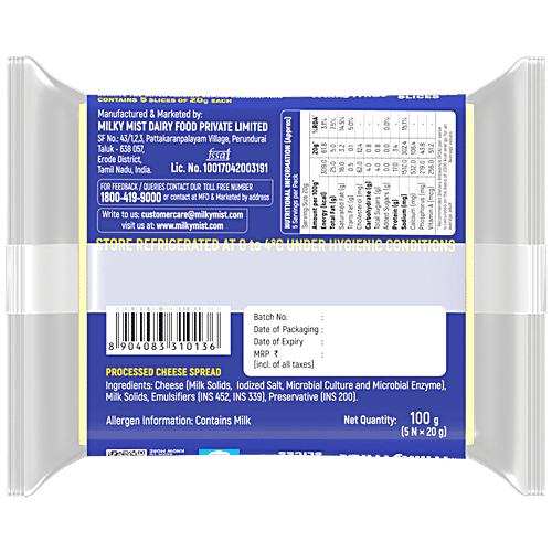 Milky Mist Cheese Slices, 100 g (5 Slices) No Added Sugar