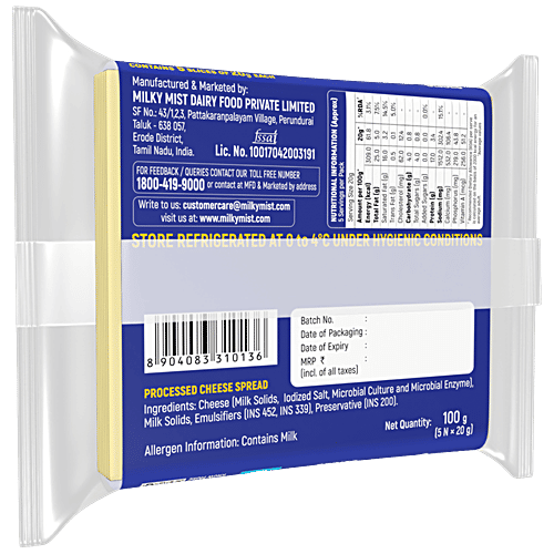 Milky Mist Cheese Slices, 100 g (5 Slices) No Added Sugar