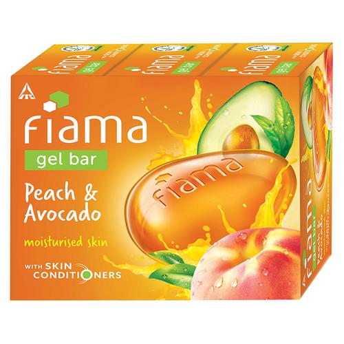 Fiama Peach & Avocado Gel Bar, 375 g (3 pcs x 125 g each) Moisturized Skin, With Skin Conditioners