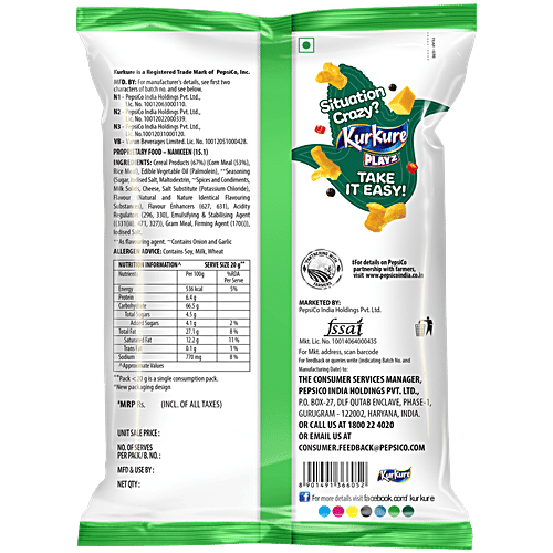 Kurkure Playz Yummy Cheese Puffcorn, 50 g  Crispy & Crunchy Puffed Corn Snacks