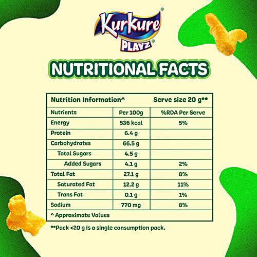 Kurkure Playz Yummy Cheese Puffcorn, 50 g  Crispy & Crunchy Puffed Corn Snacks