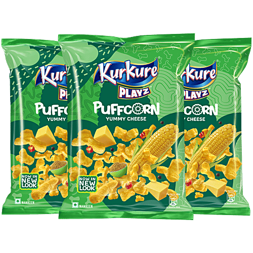 Kurkure Playz Yummy Cheese Puffcorn, 50 g  Crispy & Crunchy Puffed Corn Snacks