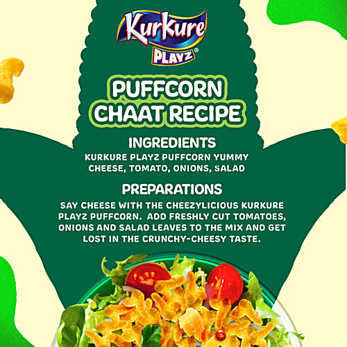 Kurkure Playz Yummy Cheese Puffcorn, 50 g  Crispy & Crunchy Puffed Corn Snacks